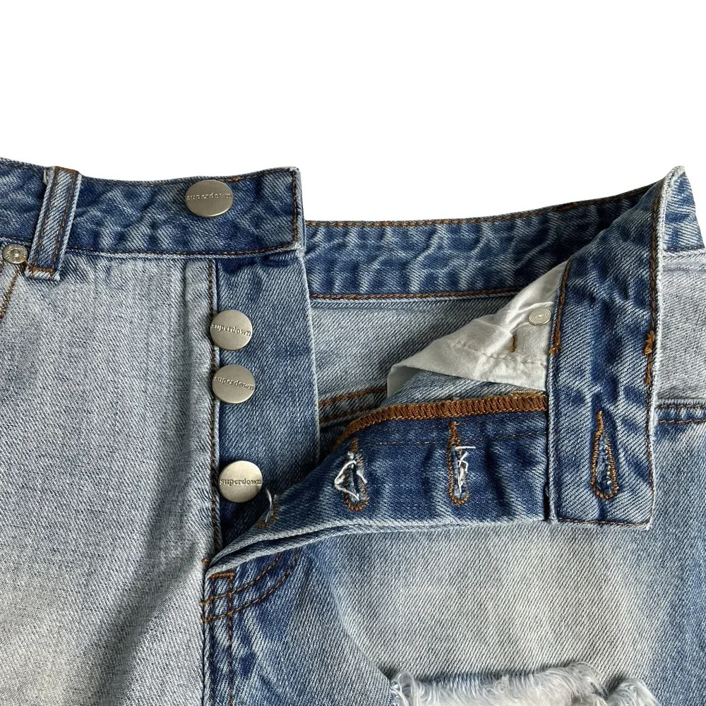 Superdown Distressed Daisy Duke Booty Shorts Womens 28 Button Fly Two Tone Denim